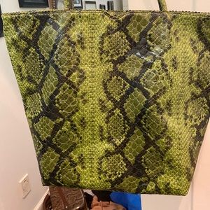 Carlos Falchi Fatto a Mano black and green lizard tote